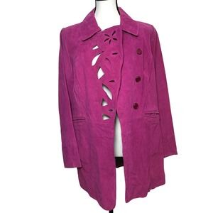 Dennis Basso Suede Leather Coat Jacket Fuchsia Pink Women Medium Luxury Designer